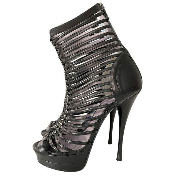 VERSACE Chain Detail Strappy Leather Ankle Booties - Picture 3 of 13